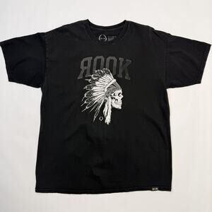 Rook Shirt Mens XL Black Skull Headdress Graphic Tee Streetwear Logo Cotton